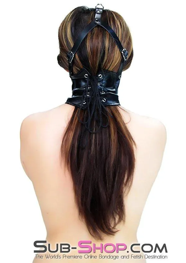 0217RS       Black Leatherette Scold’s Mask Gag Trainer