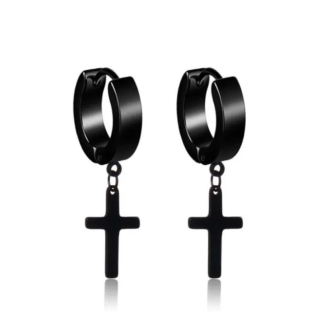 1 pair Classic Korean Punk Stainless Steel Ear Clip Earrings For Men Women Black No Pierced Fake Ear Circle New Pop Jewelry