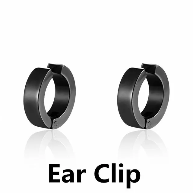 1 pair Classic Korean Punk Stainless Steel Ear Clip Earrings For Men Women Black No Pierced Fake Ear Circle New Pop Jewelry