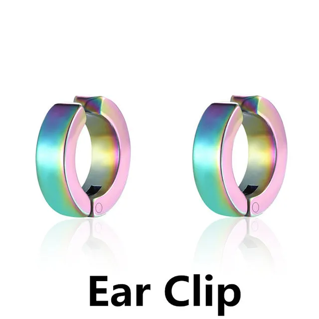 1 pair Classic Korean Punk Stainless Steel Ear Clip Earrings For Men Women Black No Pierced Fake Ear Circle New Pop Jewelry