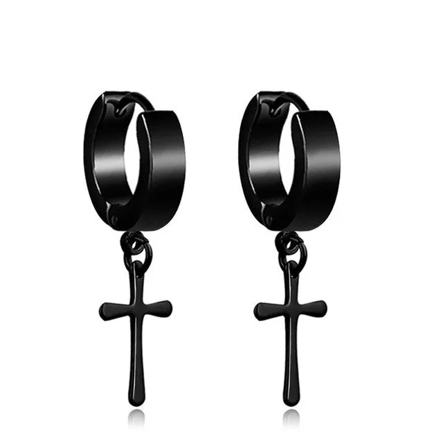 1 pair Classic Korean Punk Stainless Steel Ear Clip Earrings For Men Women Black No Pierced Fake Ear Circle New Pop Jewelry