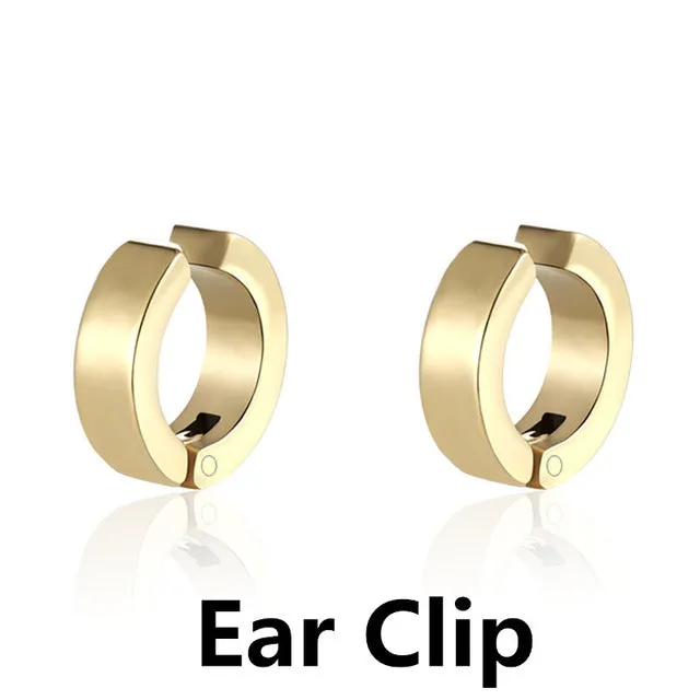 1 pair Classic Korean Punk Stainless Steel Ear Clip Earrings For Men Women Black No Pierced Fake Ear Circle New Pop Jewelry