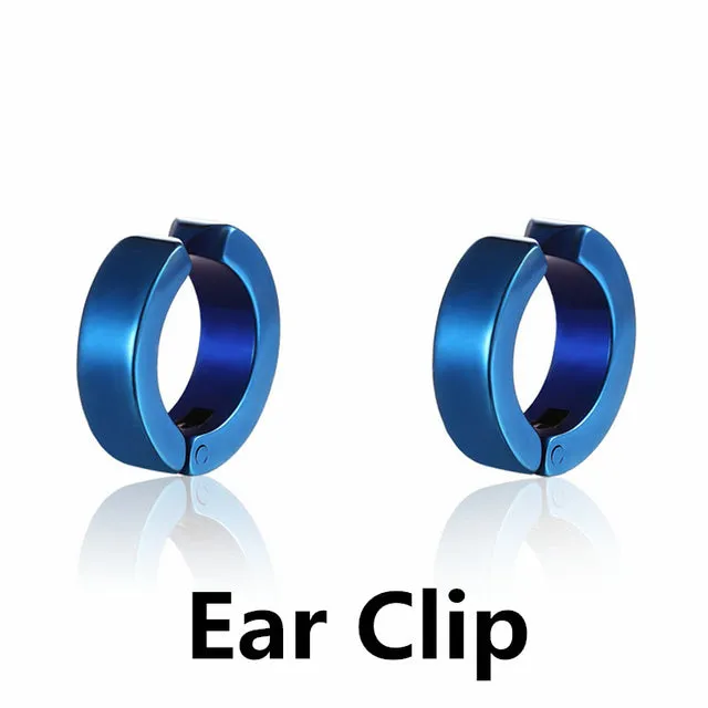 1 pair Classic Korean Punk Stainless Steel Ear Clip Earrings For Men Women Black No Pierced Fake Ear Circle New Pop Jewelry
