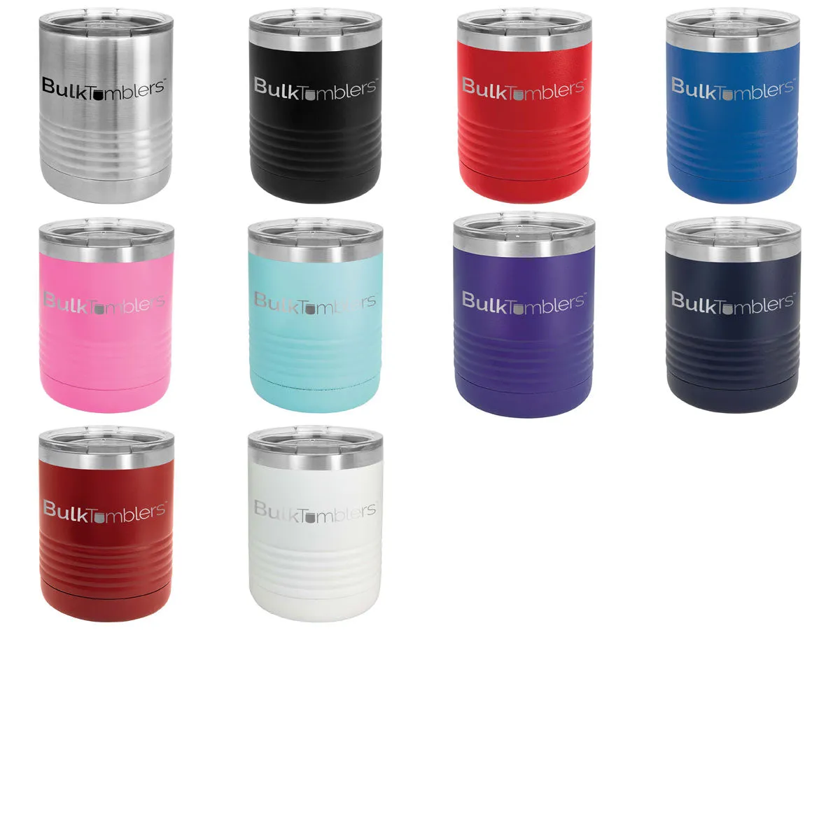 10 oz Lowball Whisky Glass w Logo Laser Engraved on Insulated Stainless Steel Rocks Tumblers   Lid