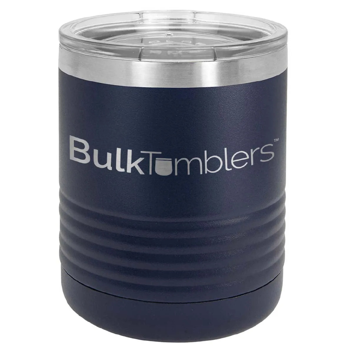 10 oz Lowball Whisky Glass w Logo Laser Engraved on Insulated Stainless Steel Rocks Tumblers   Lid