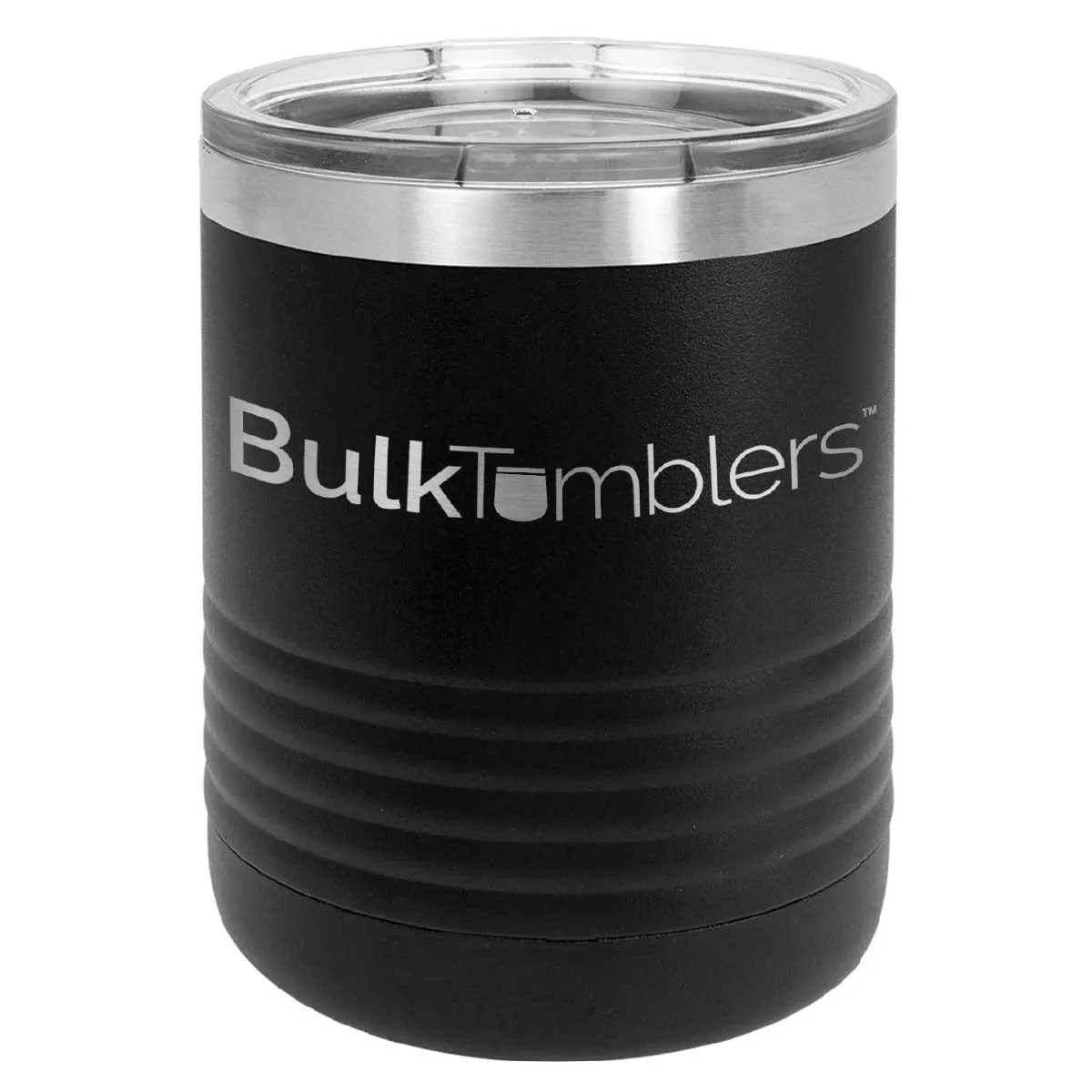 10 oz Lowball Whisky Glass w Logo Laser Engraved on Insulated Stainless Steel Rocks Tumblers   Lid