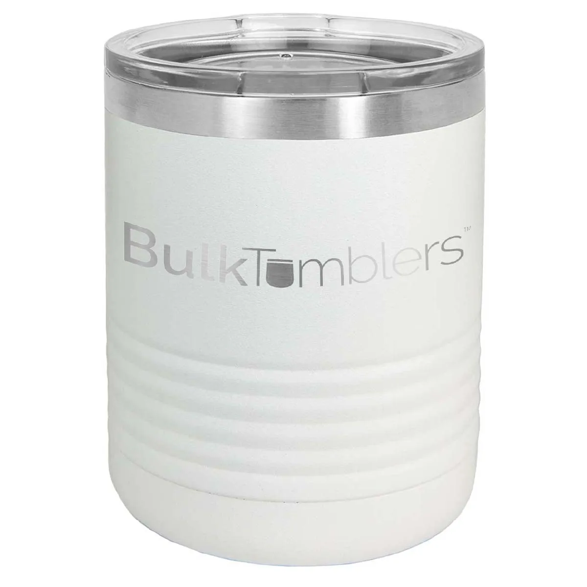 10 oz Lowball Whisky Glass w Logo Laser Engraved on Insulated Stainless Steel Rocks Tumblers   Lid