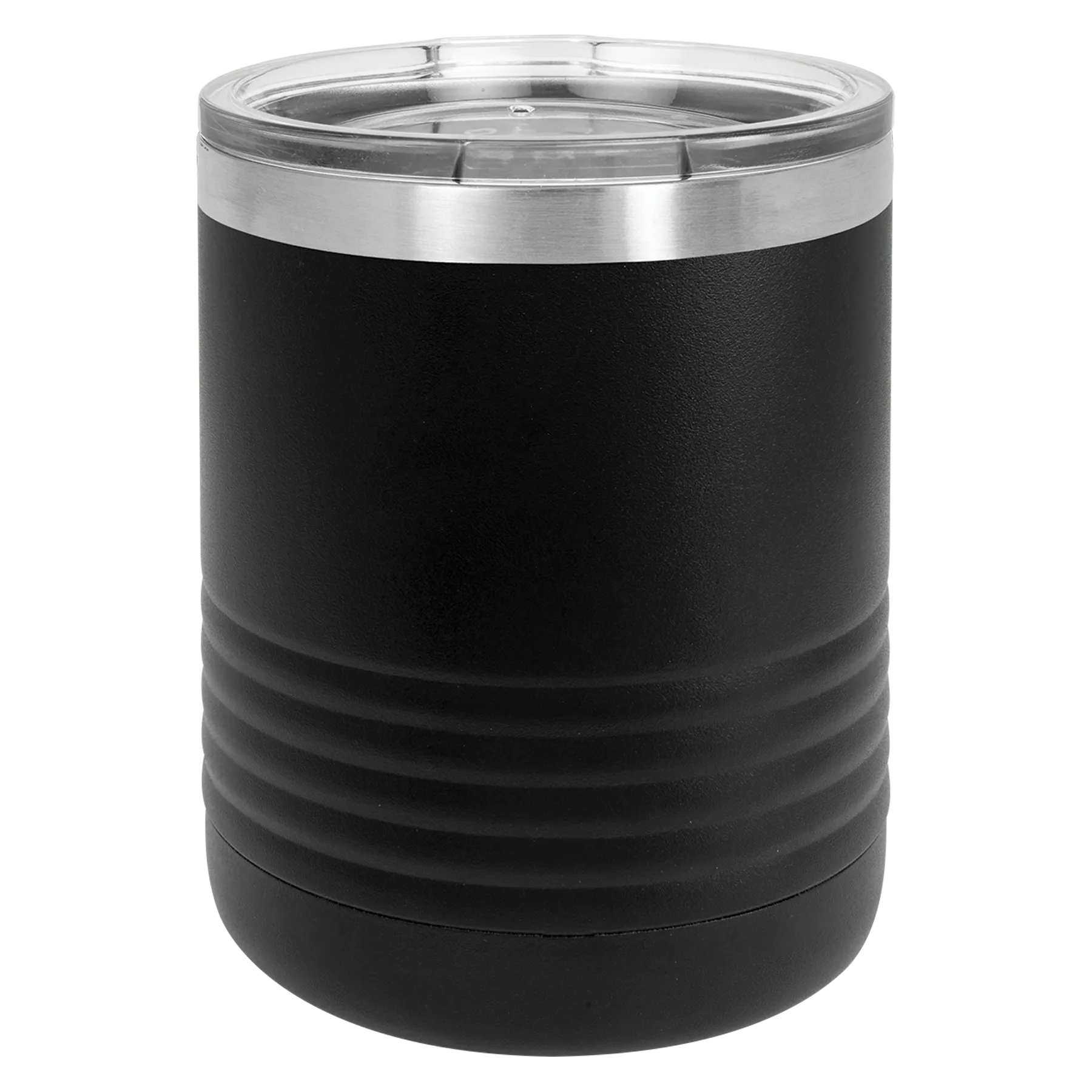 10 oz Lowball Whisky Glass w Logo Laser Engraved on Insulated Stainless Steel Rocks Tumblers   Lid