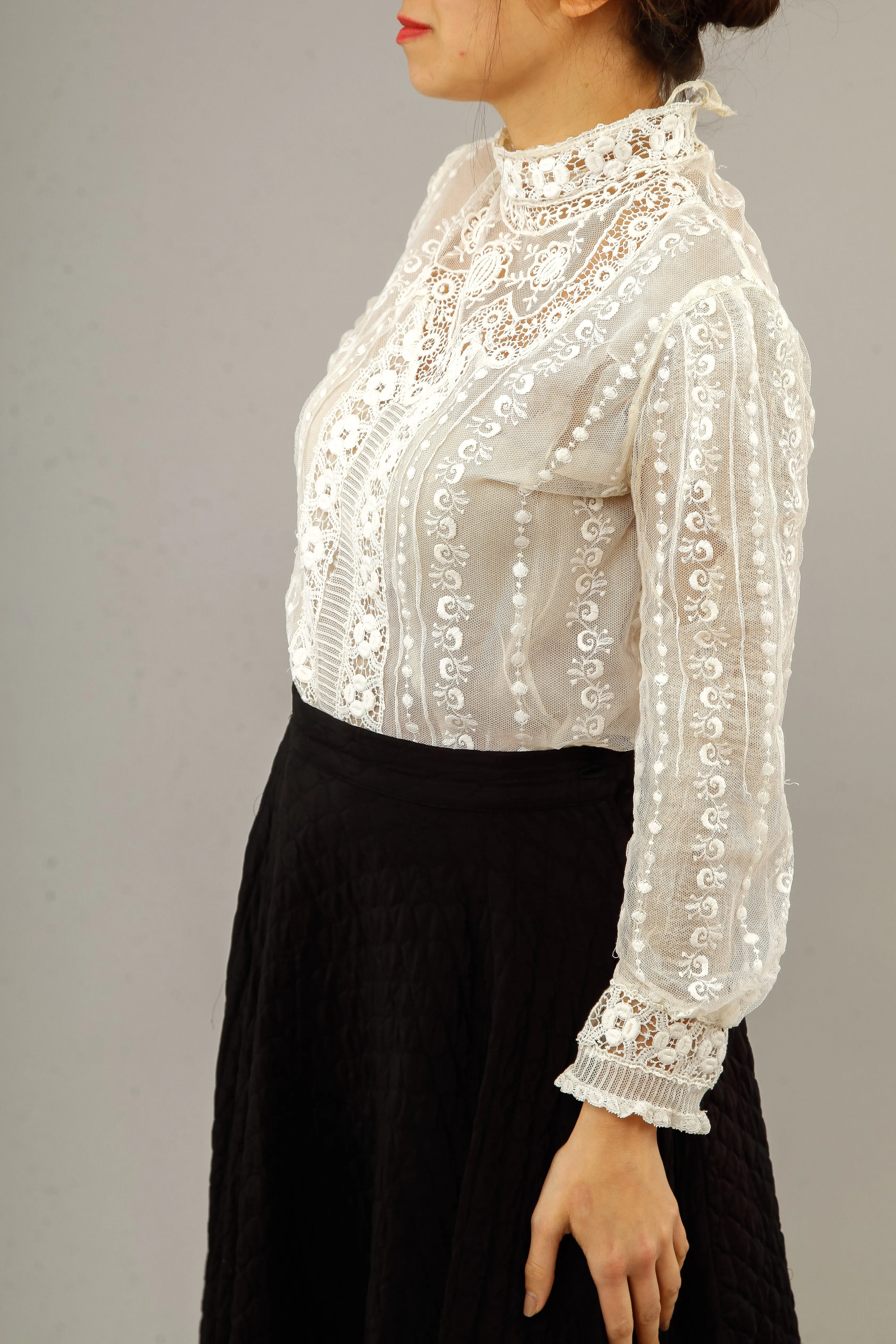 1950 Black  Silk Quilted Cirlcle Skirt