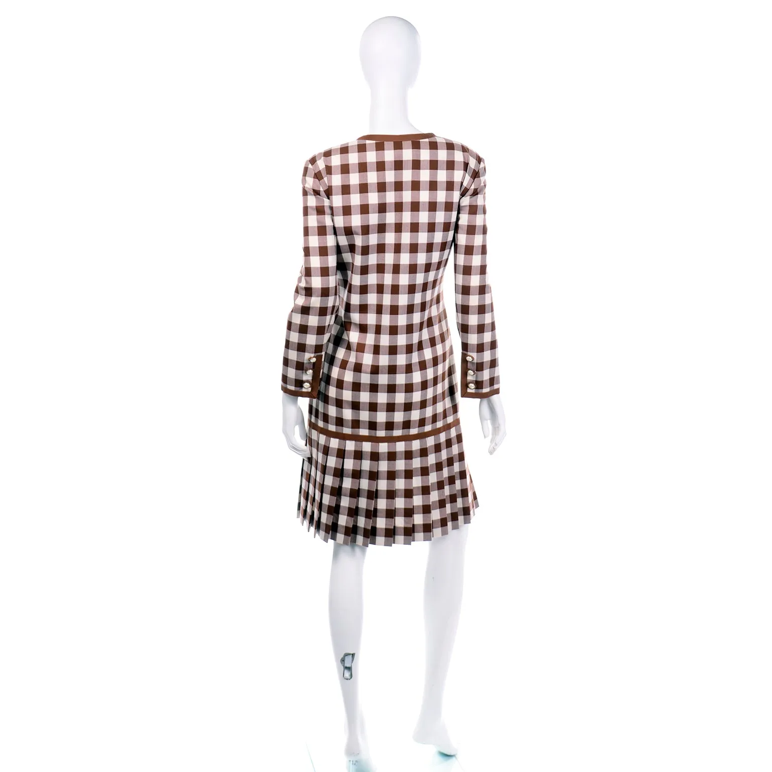 1980s Oscar de la Renta Deadstock w Tags Vintage Brown & White Check Dress