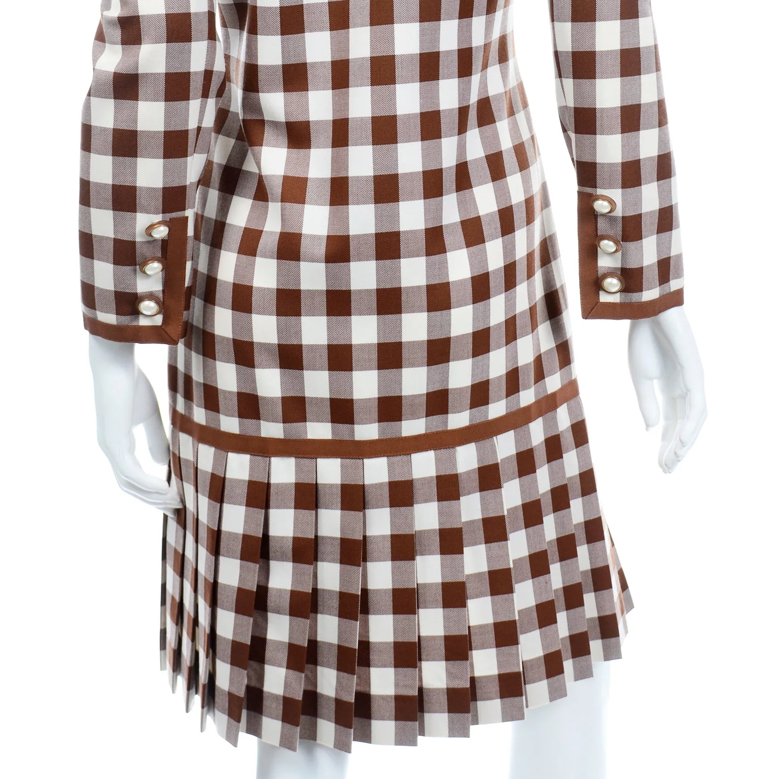 1980s Oscar de la Renta Deadstock w Tags Vintage Brown & White Check Dress
