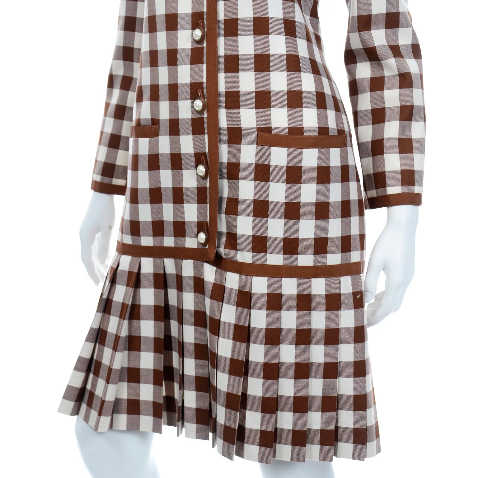 1980s Oscar de la Renta Deadstock w Tags Vintage Brown & White Check Dress