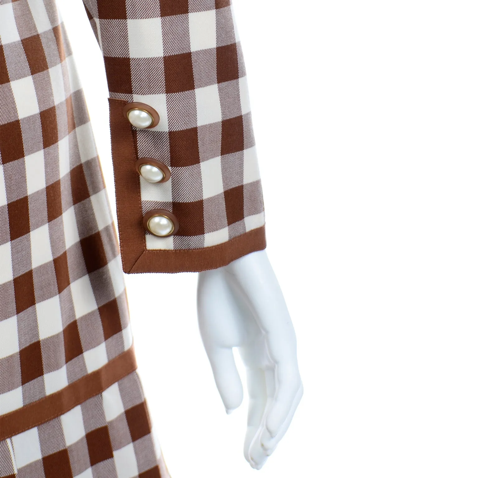 1980s Oscar de la Renta Deadstock w Tags Vintage Brown & White Check Dress