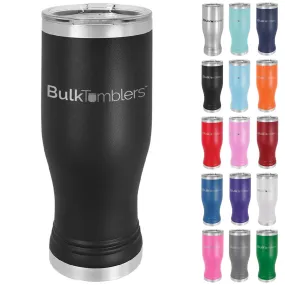 20 oz Promo Personalized Beer Pilsner Glass Tumbler w Logo Laser Engraved on Insulated Stainless Steel   Lid