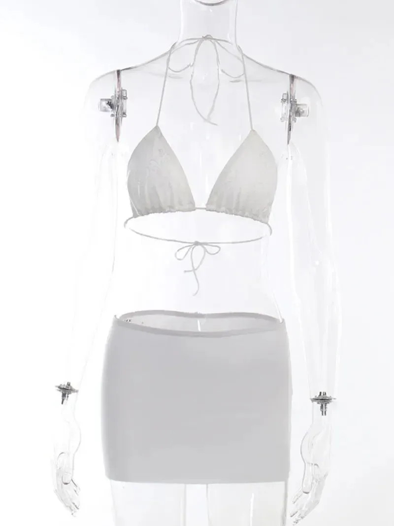 2024 Summer Hollow Out Halter Bandage Lace Dress