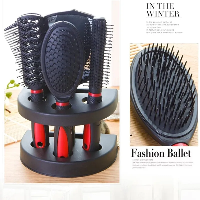 5 Pcs Salon Hair Comb Brush Mirror Set