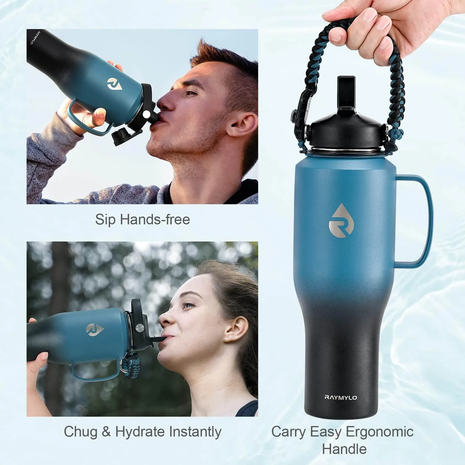 Adventure-Ready: 40oz Insulated Tumbler with Handle, Straw Lid & Para cord