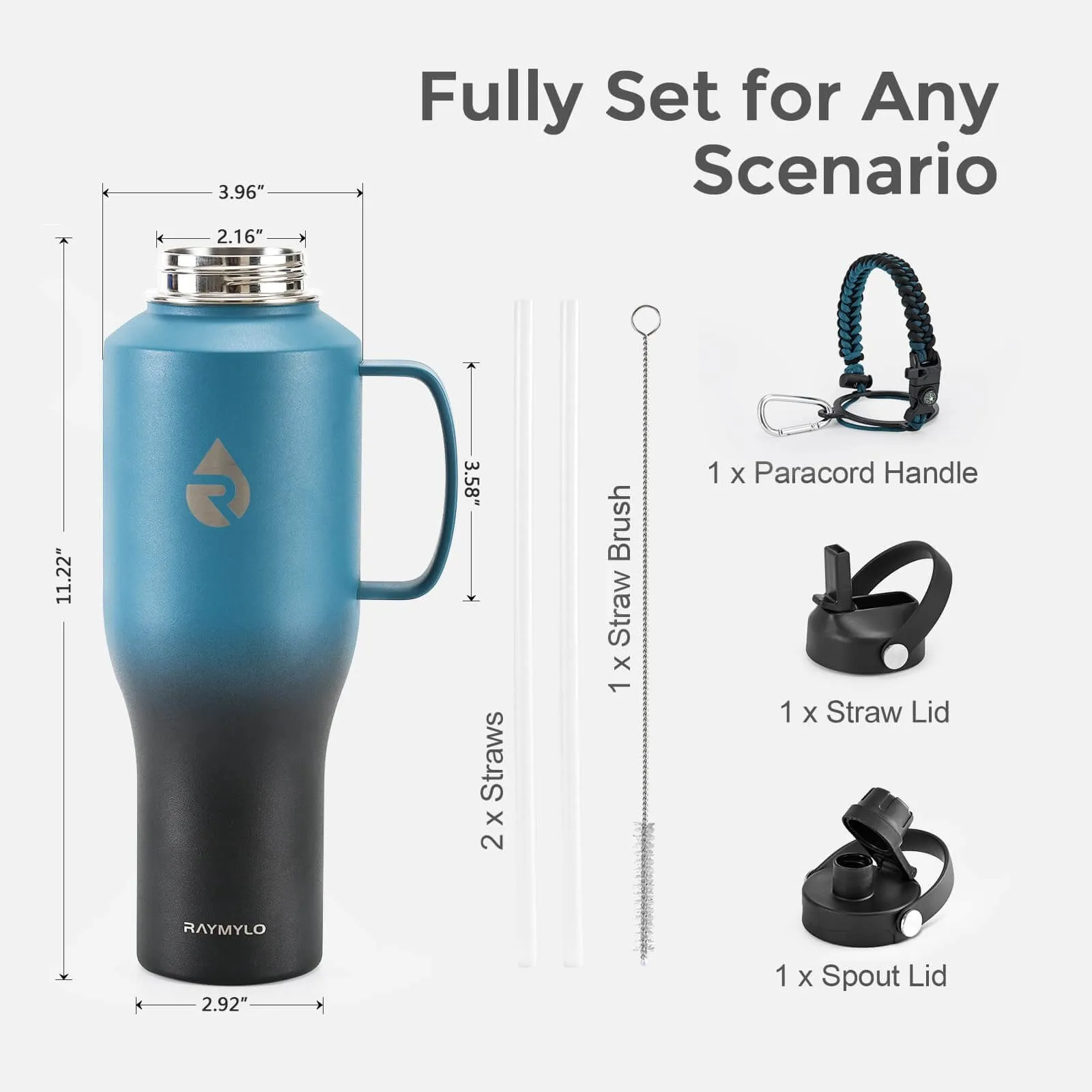 Adventure-Ready: 40oz Insulated Tumbler with Handle, Straw Lid & Para cord