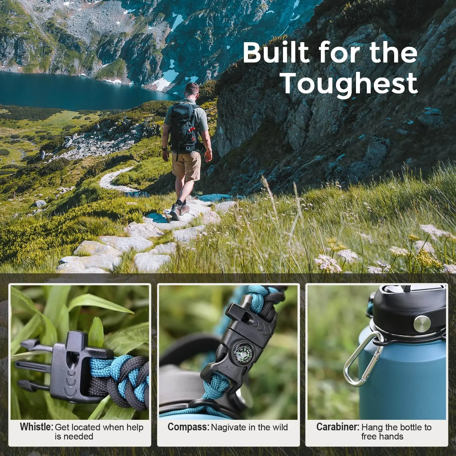 Adventure-Ready: 40oz Insulated Tumbler with Handle, Straw Lid & Para cord