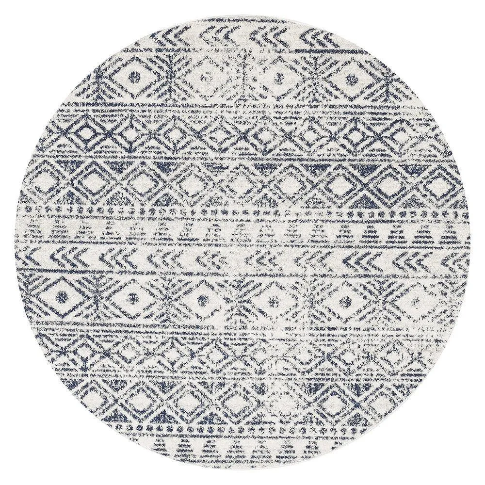 Aladdin Aliya White Blue Rustic Round Rug