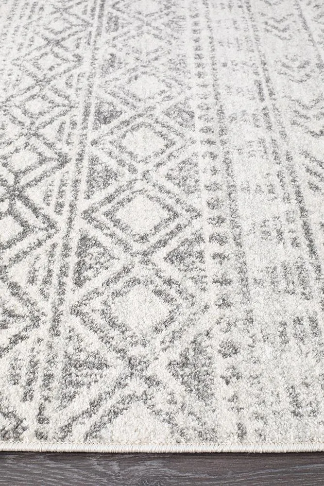 Aladdin Aliya White Grey Rustic Runner Rug