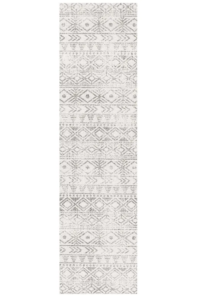 Aladdin Aliya White Grey Rustic Runner Rug