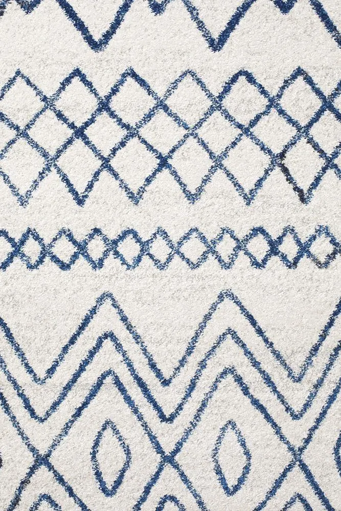 Aladdin Iman White Blue Rustic Tribal Runner Rug