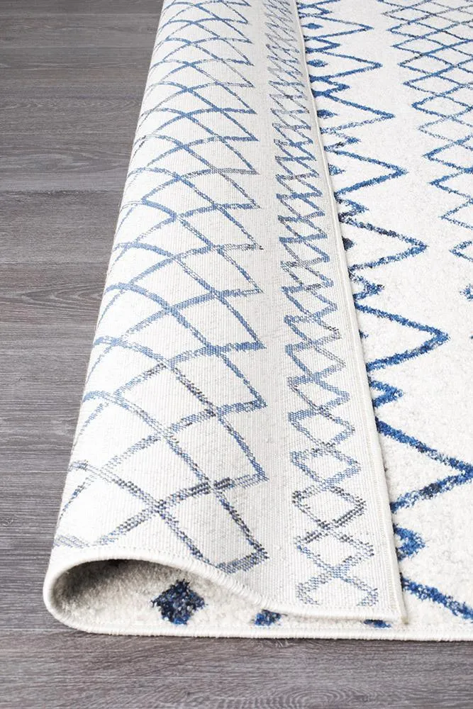 Aladdin Iman White Blue Rustic Tribal Runner Rug