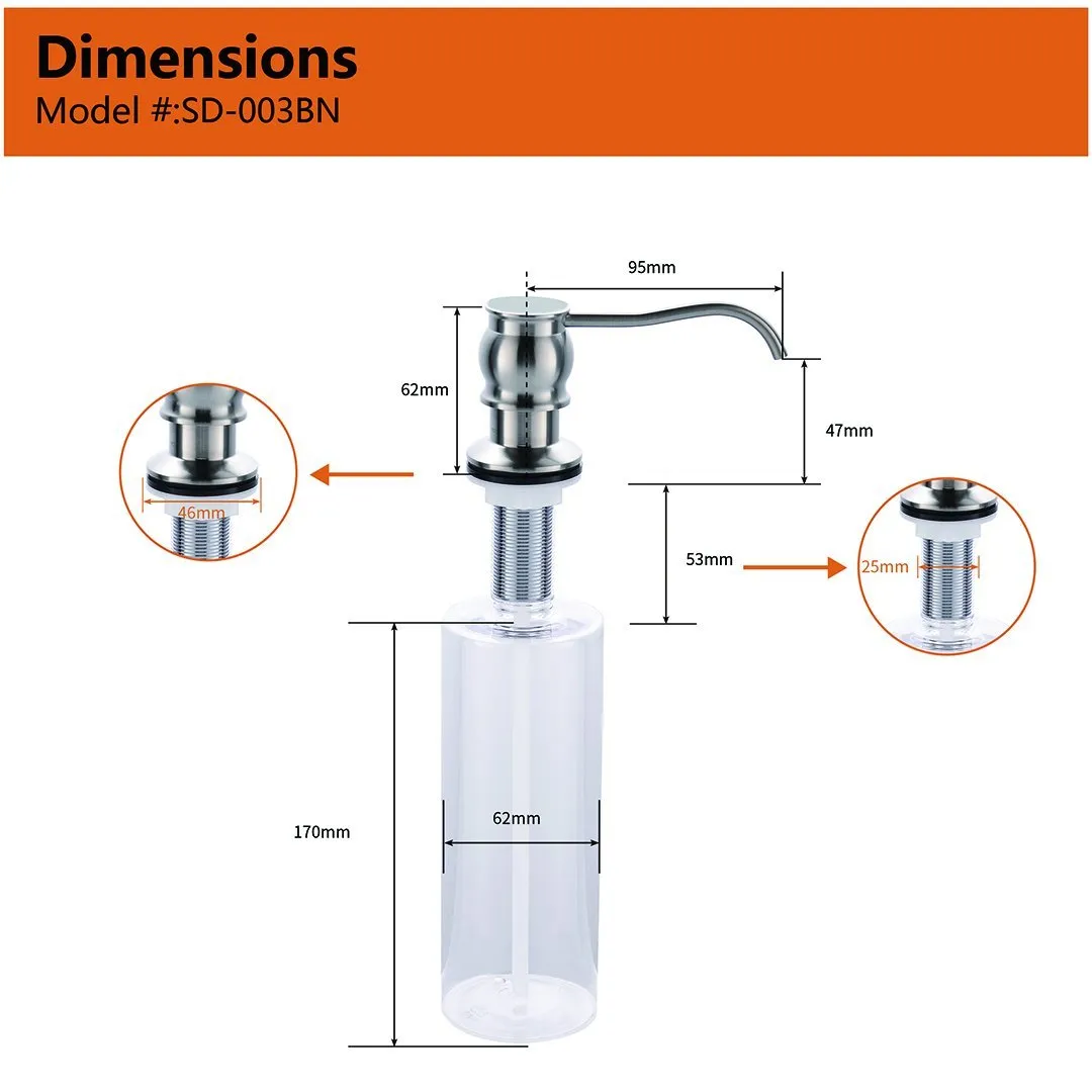 APPASO Solid Brass Built in Sink Soap Dispenser 17 Ounce Brushed Nickel SD003BN