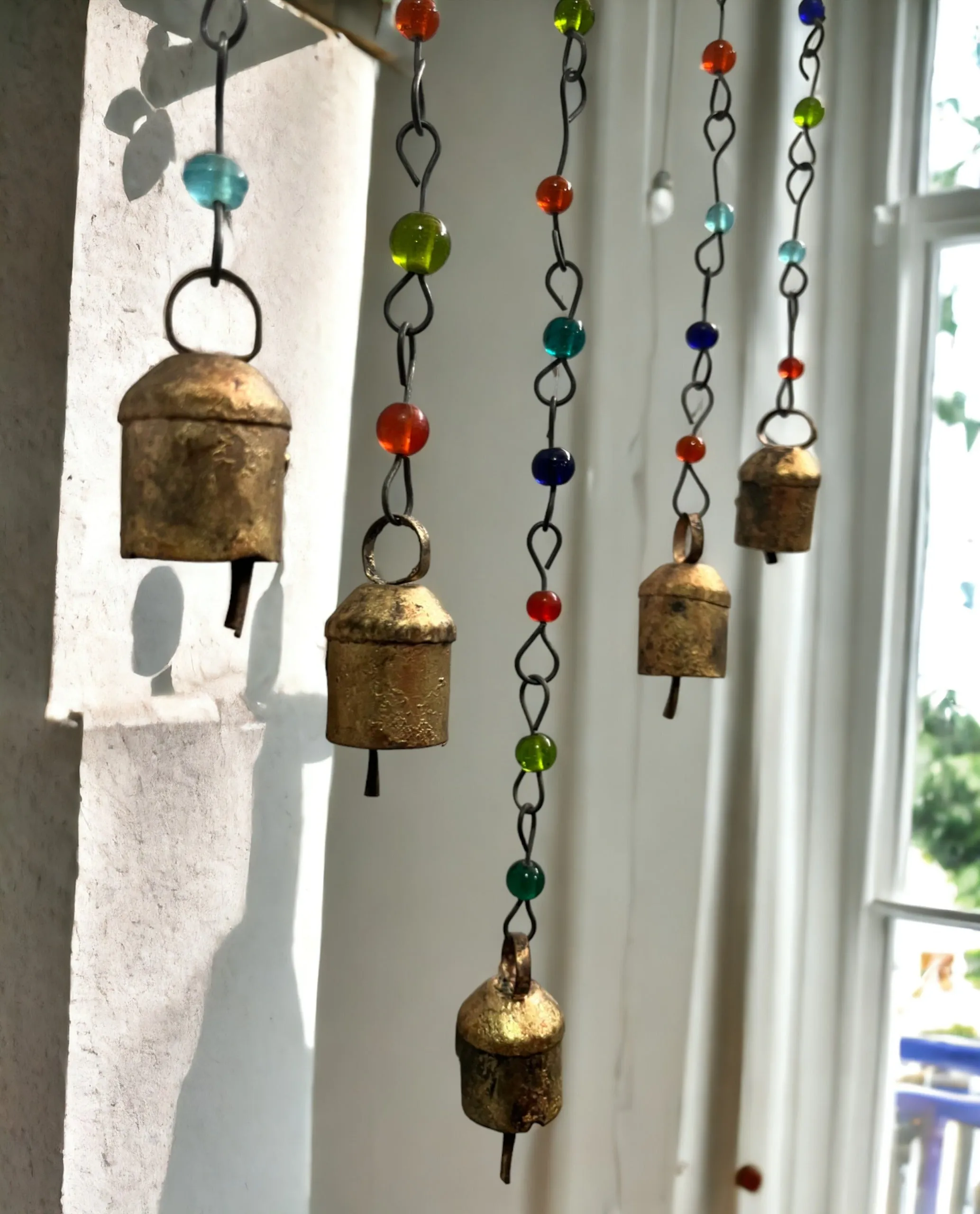 Beaded Iron Windchime Decorative Bells chimes Indian Metal Crafts Mobiles Suncatcher