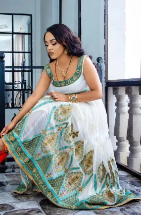 Beaded Light Color Habesha Dress Exquisite Ethiopian Dress