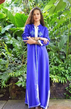 Blue Moroccan Lella Djileba Hood Lounge Kaftan Caftan