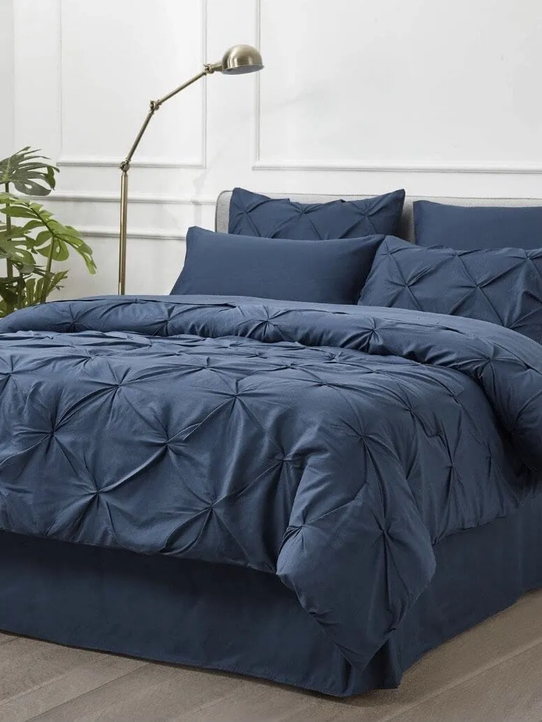 Blue pleated bed set 8 pieces