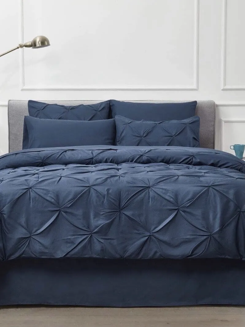 Blue pleated bed set 8 pieces