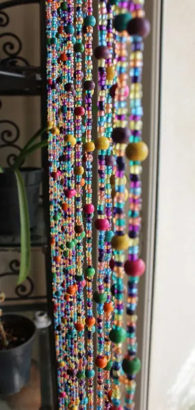 Bohemian Hippy Beaded Doorway Garland Boho Curtain 190 cm Glass Bead Strands with Jingle Bells Colorful Boho Home Decor