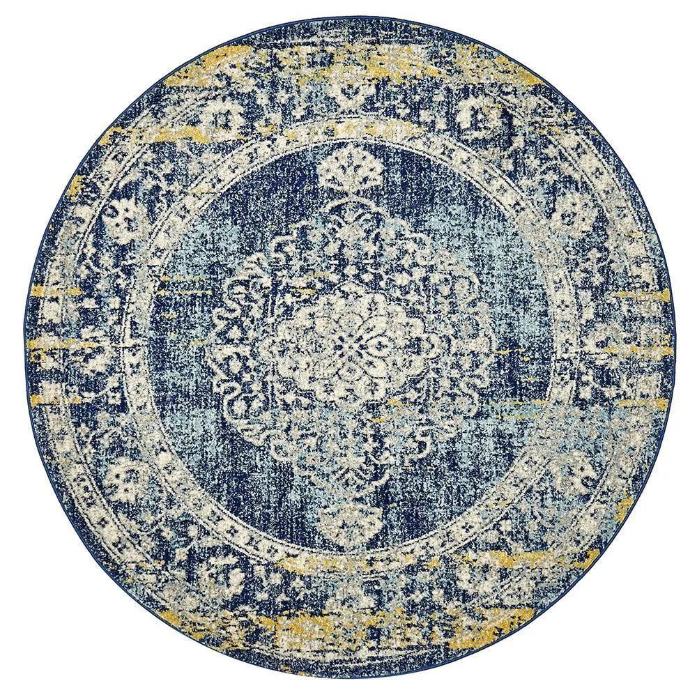 Boho Vintage April Navy Round Rug