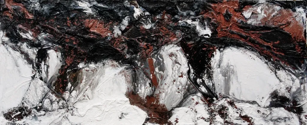 Copper Intent 240cm x 100cm Copper Black White Textured Abstract Painting (SOLD)