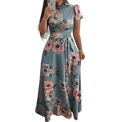 Dress Women Boho Floral Print Maxi