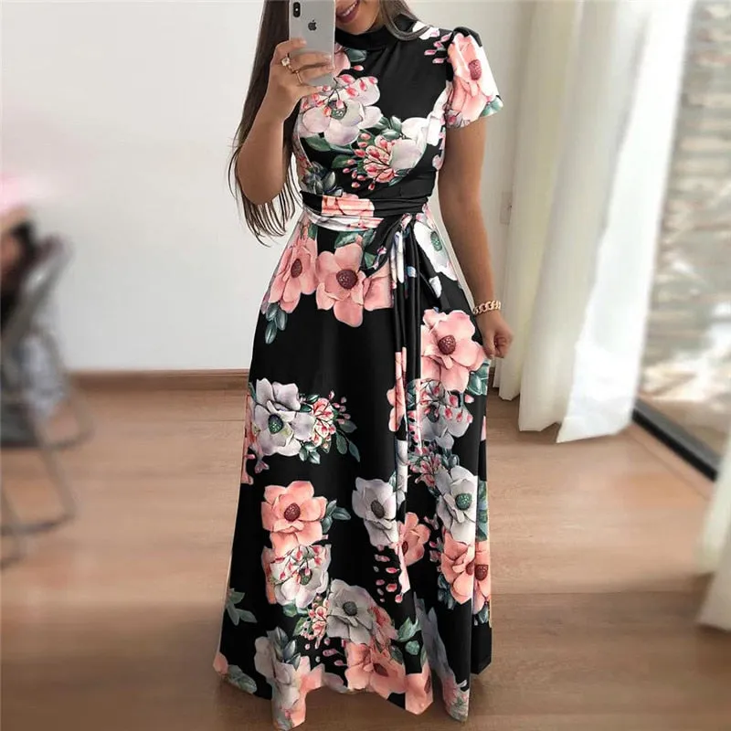 Dress Women Boho Floral Print Maxi