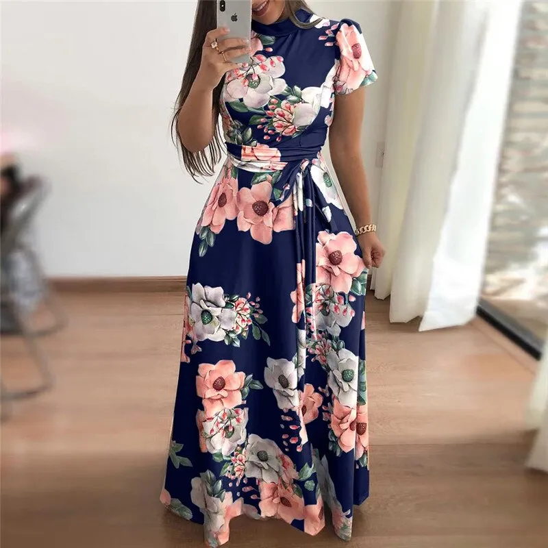 Dress Women Boho Floral Print Maxi