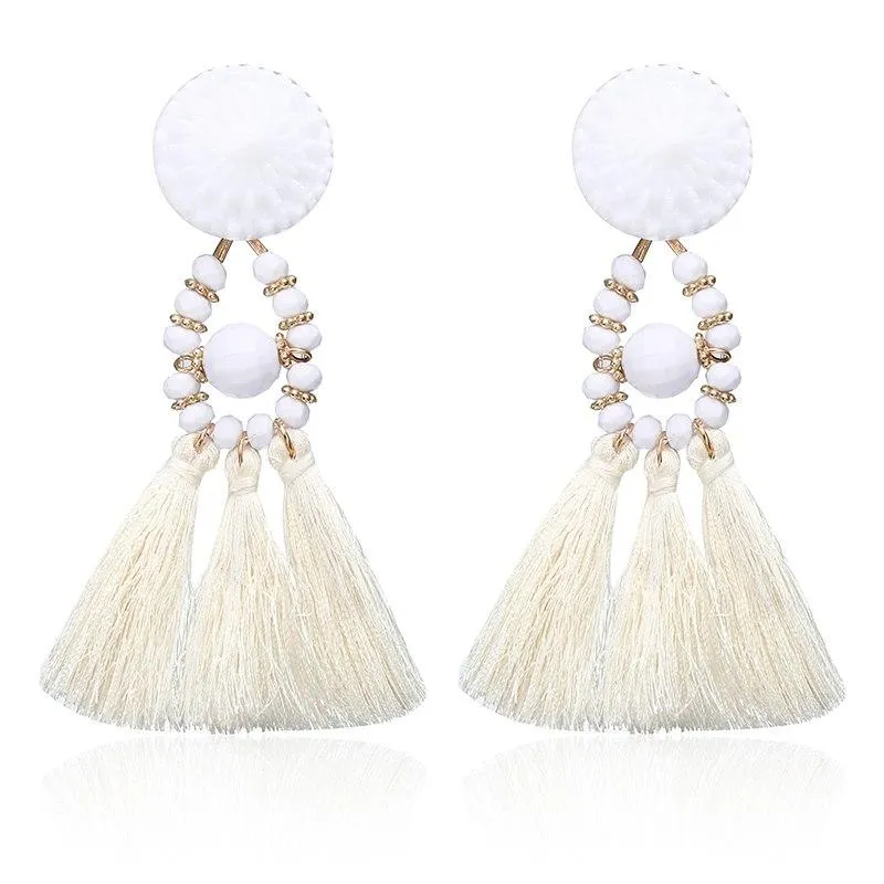 E0502 Bohemian Long Statement Tassel Drop Earrings Luxury Resin Beads Tassel Earrings For Women 7 Color Choice Dangle Earrings