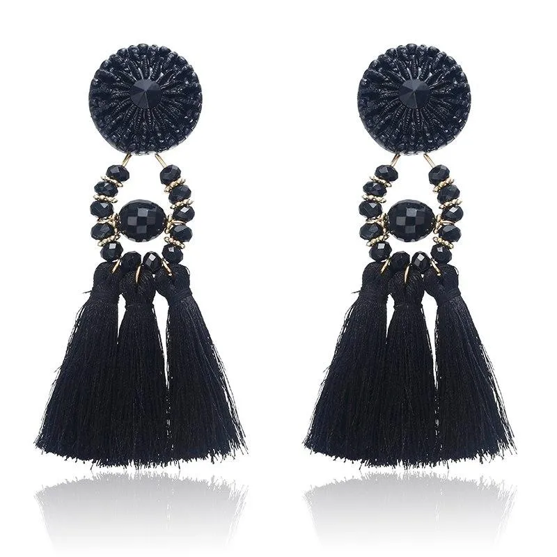 E0502 Bohemian Long Statement Tassel Drop Earrings Luxury Resin Beads Tassel Earrings For Women 7 Color Choice Dangle Earrings
