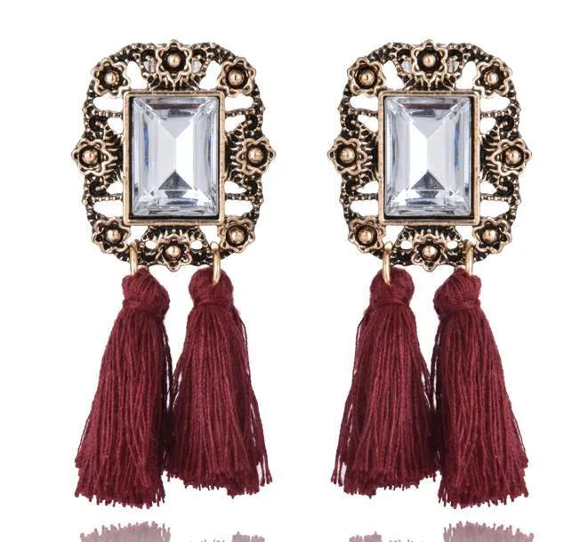 E0502 Bohemian Long Statement Tassel Drop Earrings Luxury Resin Beads Tassel Earrings For Women 7 Color Choice Dangle Earrings