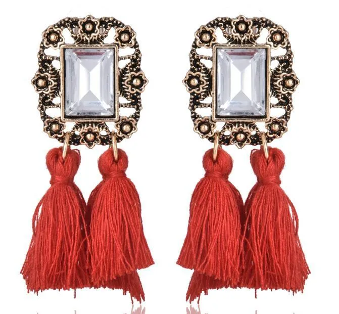 E0502 Bohemian Long Statement Tassel Drop Earrings Luxury Resin Beads Tassel Earrings For Women 7 Color Choice Dangle Earrings