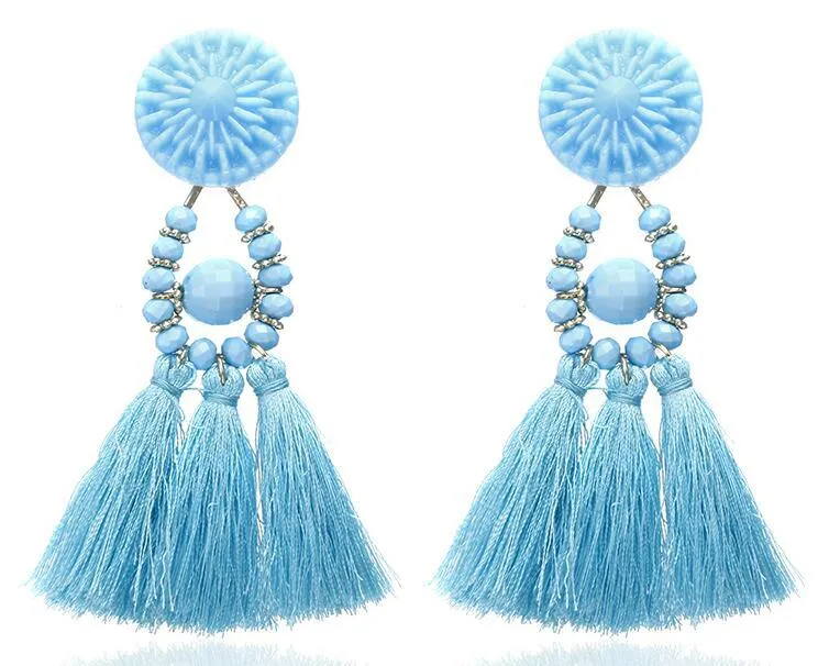E0502 Bohemian Long Statement Tassel Drop Earrings Luxury Resin Beads Tassel Earrings For Women 7 Color Choice Dangle Earrings