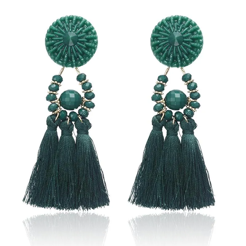 E0502 Bohemian Long Statement Tassel Drop Earrings Luxury Resin Beads Tassel Earrings For Women 7 Color Choice Dangle Earrings