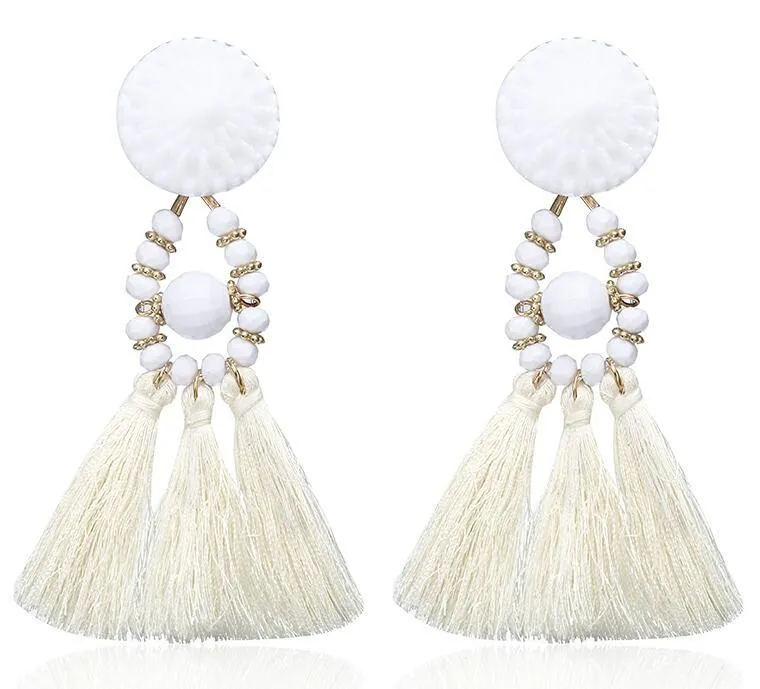 E0502 Bohemian Long Statement Tassel Drop Earrings Luxury Resin Beads Tassel Earrings For Women 7 Color Choice Dangle Earrings