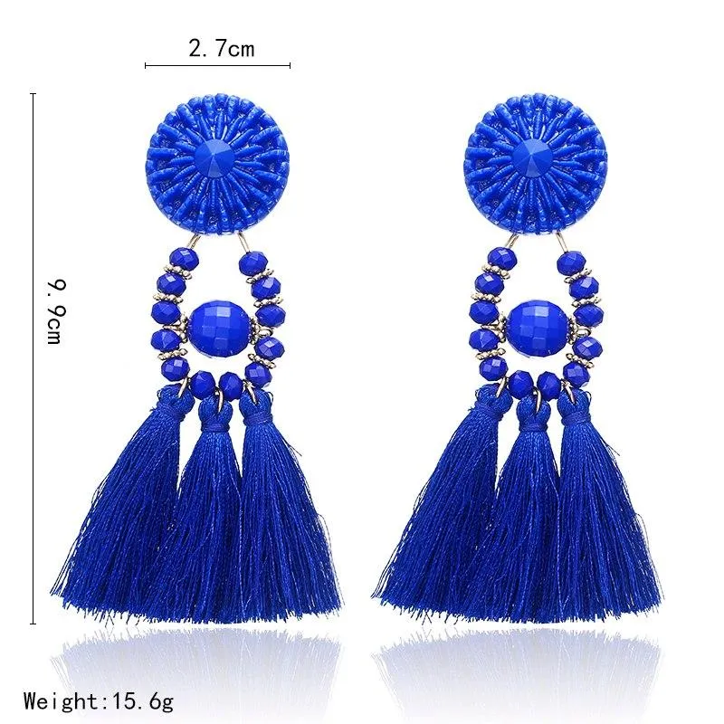 E0502 Bohemian Long Statement Tassel Drop Earrings Luxury Resin Beads Tassel Earrings For Women 7 Color Choice Dangle Earrings