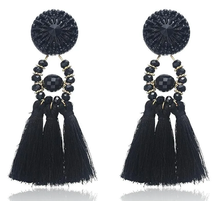 E0502 Bohemian Long Statement Tassel Drop Earrings Luxury Resin Beads Tassel Earrings For Women 7 Color Choice Dangle Earrings