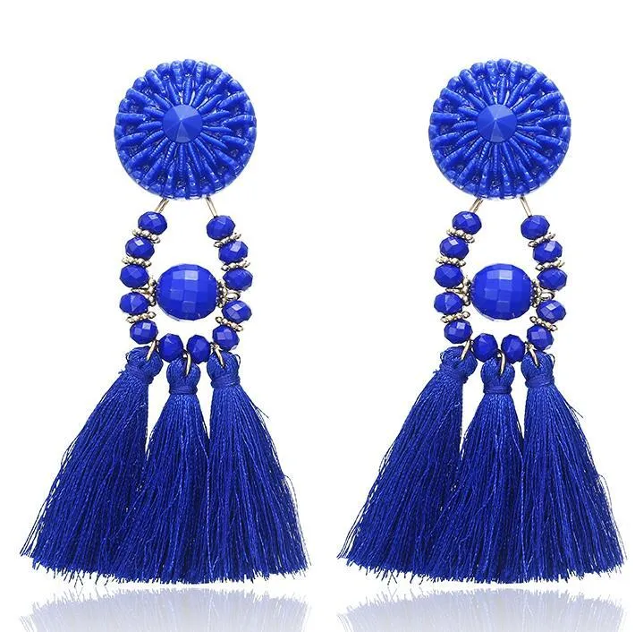 E0502 Bohemian Long Statement Tassel Drop Earrings Luxury Resin Beads Tassel Earrings For Women 7 Color Choice Dangle Earrings